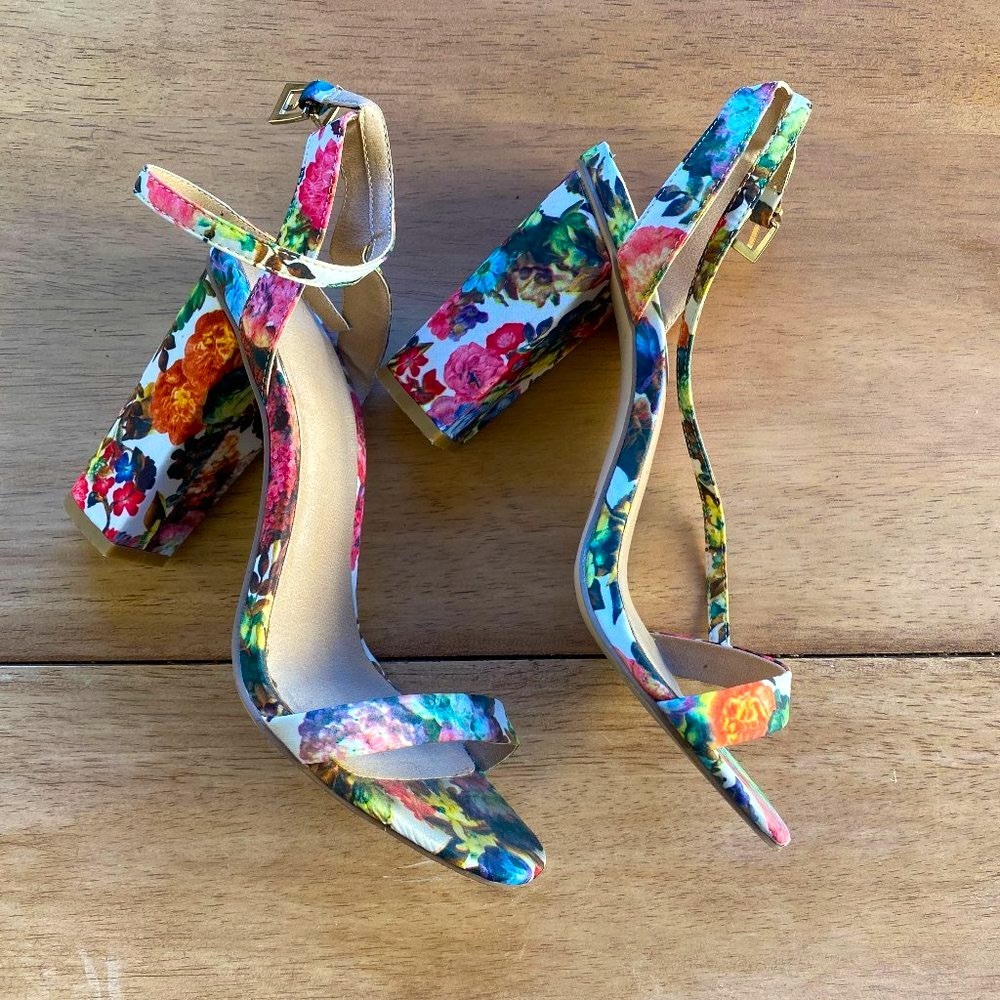 Floral Block Strapy Heels